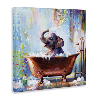  Splashing Baby Elephant Canvas Wall Art by Leon Devenice