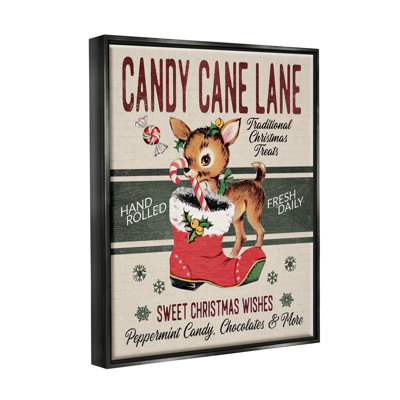 «Candy Cane Lane Vintage Reindeer Boot» par Jo Moulton - cadre flottant, impression sur toile