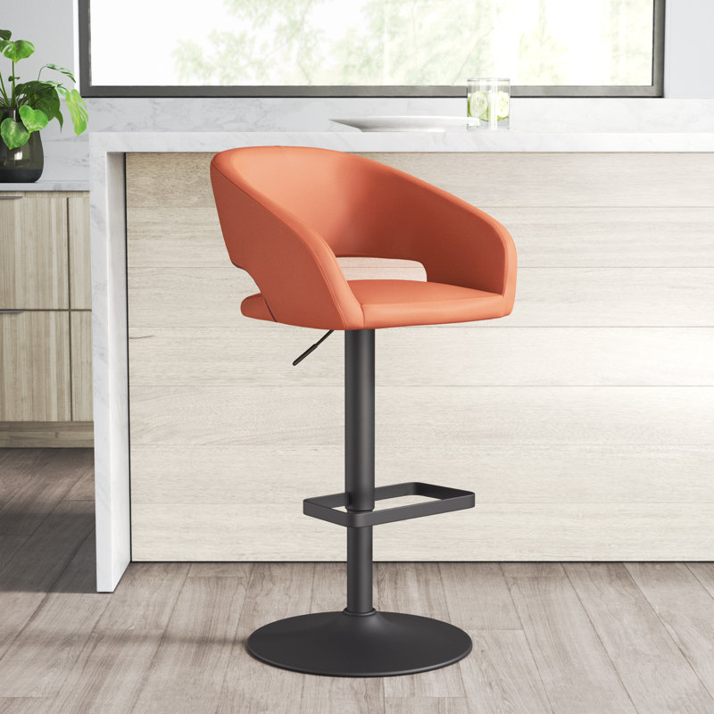 Amberlie Modern Upholstered Adjustable-Height Barstool with Footrest by Flash Furniture, Black, Cognac, 1