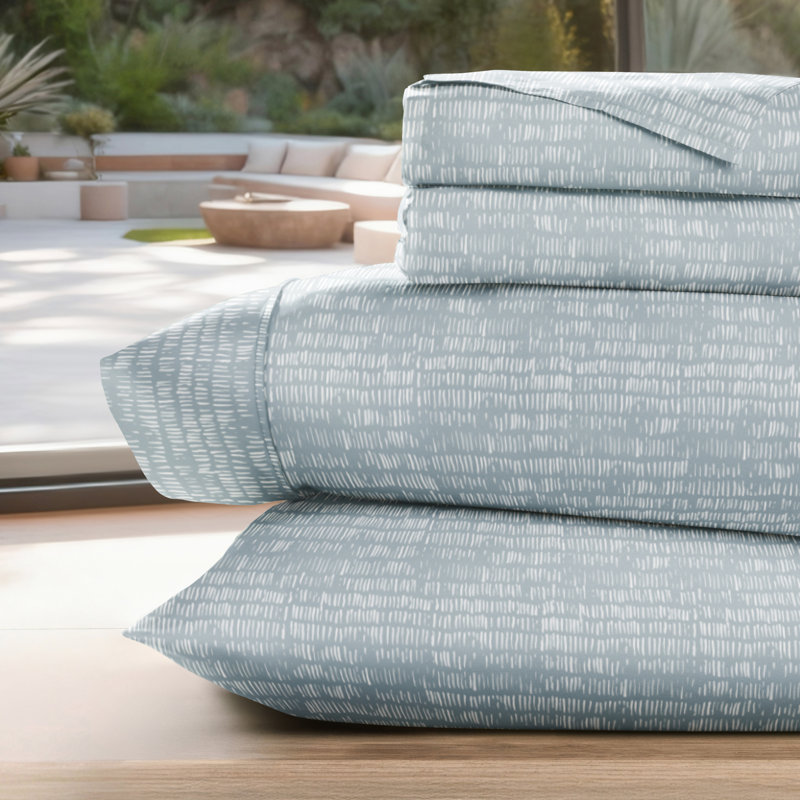 4 Piece Delicate Details Pattern Sheet Set, Full Sheet Set with 2 Standard Pillowcase, Sky Blue Geometric