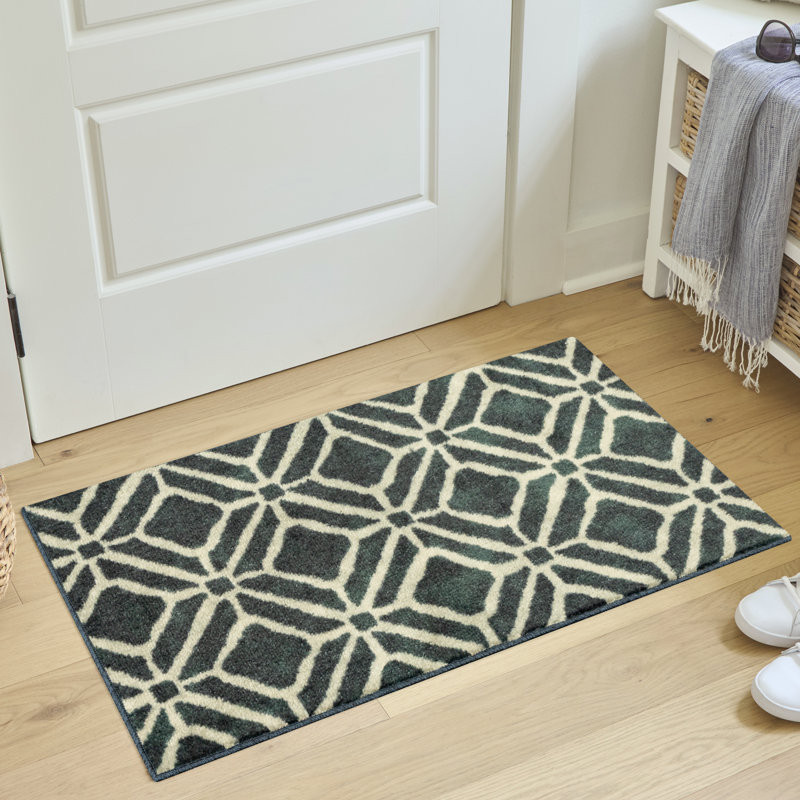 Tapis bleu délavé Modena Geo, Rectangle 1 pi 8 po x 2 pi 10 po