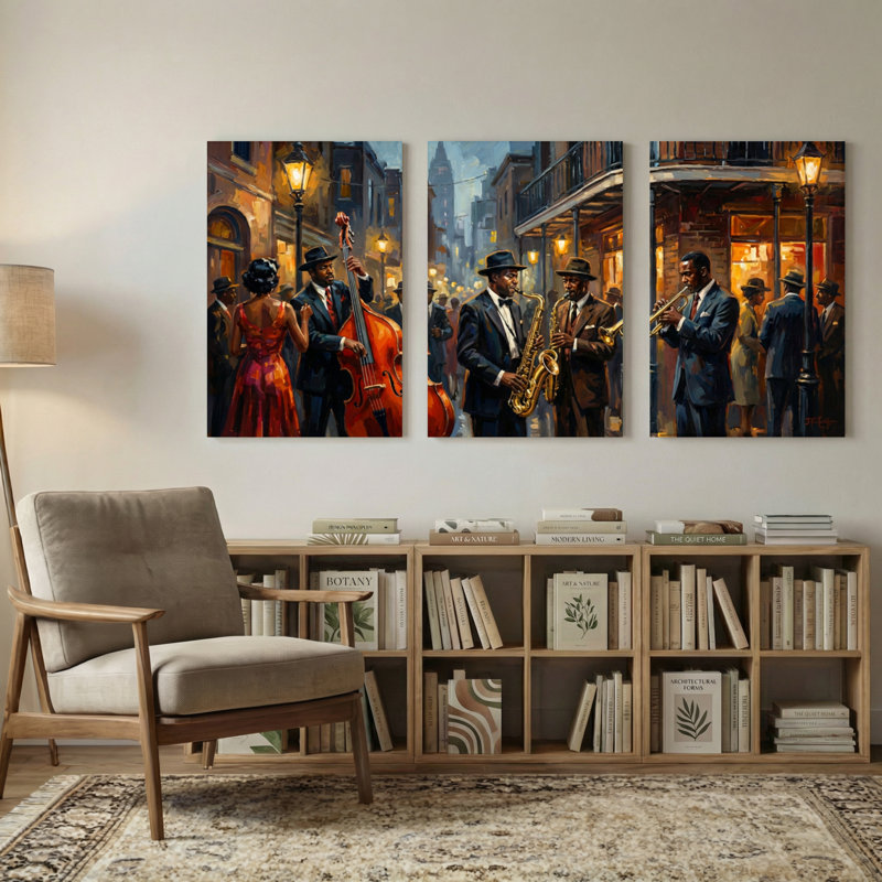 Abstrait, ensemble de 3 reproductions d'art sur toile de nuit, 36” H x 72” W