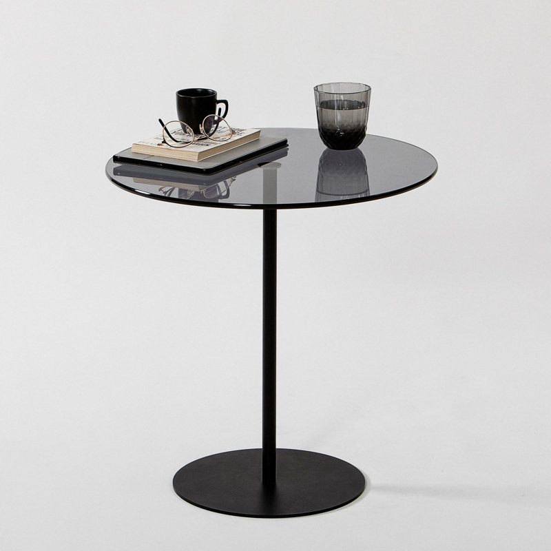Table d'appoint moderne avec plateau 100% verre trempé, noir et gris foncé, 19,7 po x 19,7 po x 19,7 po | Structure robuste en 100% métal | Design industriel, parfait pour le salon, la chambre à coucher ou le bureau