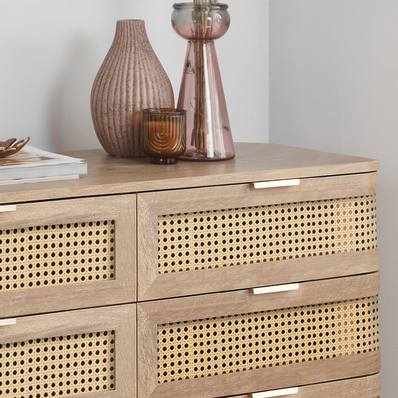 Amanni 6 Drawer Rattan Chest, Oak