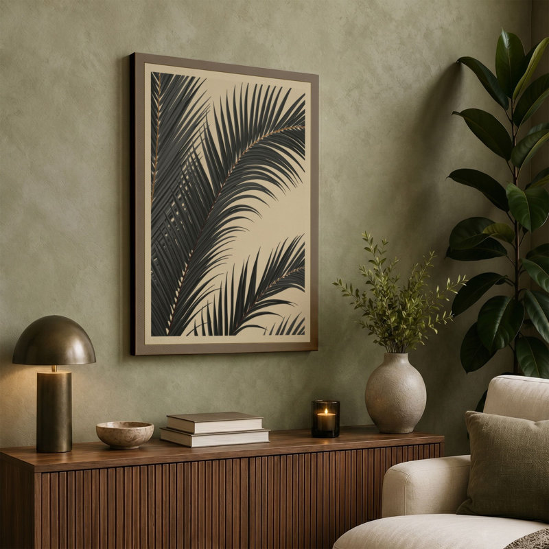 Intersecting Palm Fronds Botanical - Wrapped Canvas, 24x16 - 61.0 x 40.6 cm, Black Border
