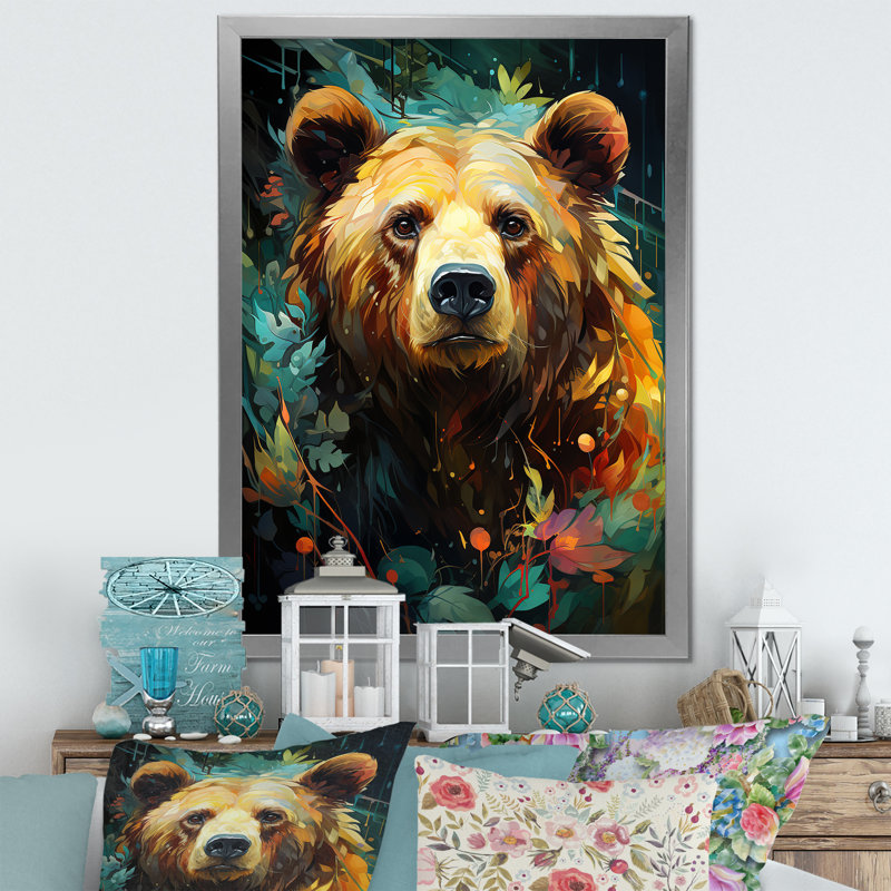 «Expressionist Grizzly Bear Vigor» sur toile, Cadre photo argenté, H 32 po x l 16 po x P 1 po