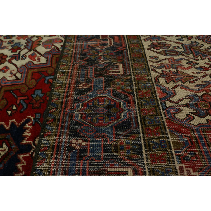 Tapis décoratif en laine rouge cerise heriz de conception unique 8 pi x 8 pi 11 po noué à la main