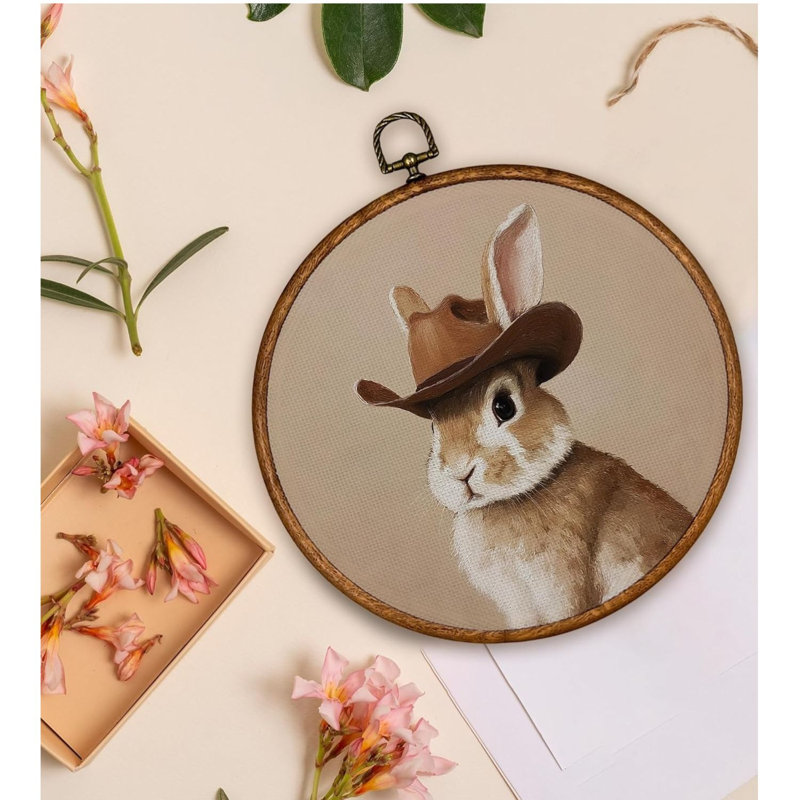 Rétro lapin rond, art mural sur toile