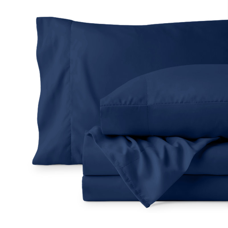 Ensemble de draps en micro-fibre, Ensemble de draps pour taille de lit double TG ave, Bleu foncé