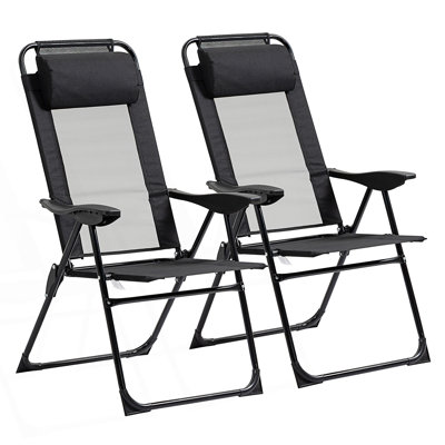 Set Of 2 Folding Patio Chairs, Outdoor Deck Chair With Adjustable Sling Back