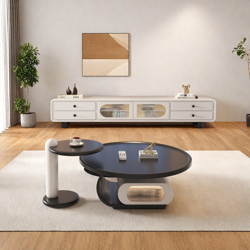 Grande table basse ovale avec rangement pour meuble télé