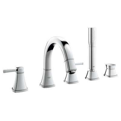 Grandera 2 Handle Deck Mounted Roman Tub Faucet with Handheld Shower