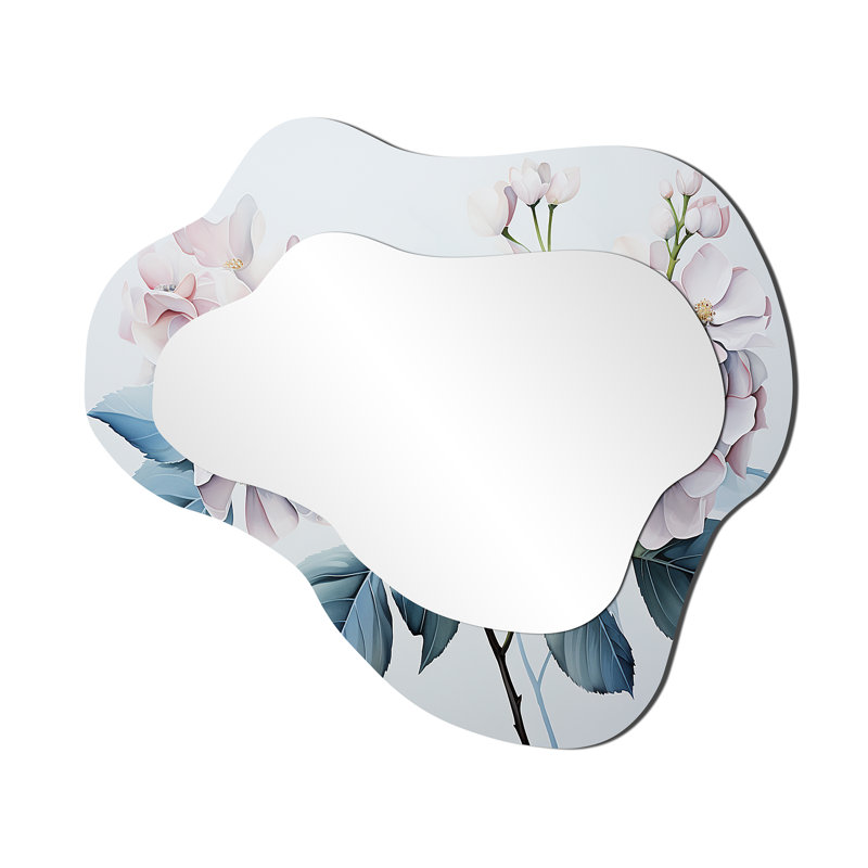 Gris Minimalisme Hydrangea Delight III - miroir décoratif nuage hortensia, miroir mural asymétrique traditionnel, impression d'art en métal