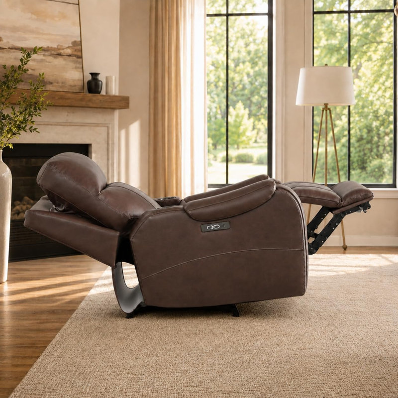 Fauteuil inclinable de luxe en cuir véritable zéro gravité avec double moteur, appui-tête réglable, chauffage et massage, charge USB / Type-C pour le salon et le cinéma maison
