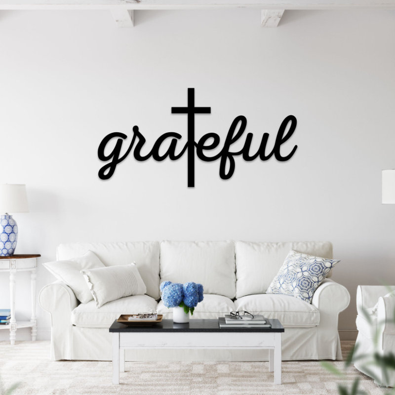 Art mural en métal Grateful Cross Script, Noir, H 8 po x l 16 po x P 1 po