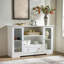 Buffet de cuisine moderne de style campagnard de 130 cm avec portes vitrées, tiroirs, étagères ouvertes et rangement ajustable