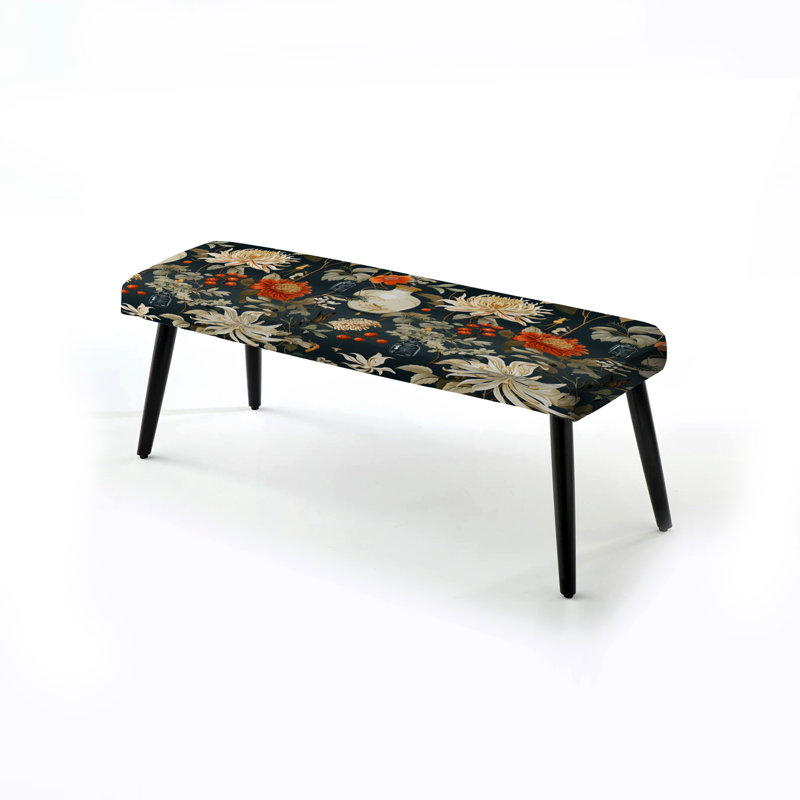 Harmonious Balance - Banc oriental rembourré à motif floral noir