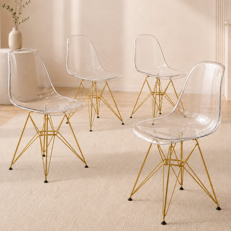Chaise de salle à manger Northfleet, Transparent, Ensemble de 4, Doré