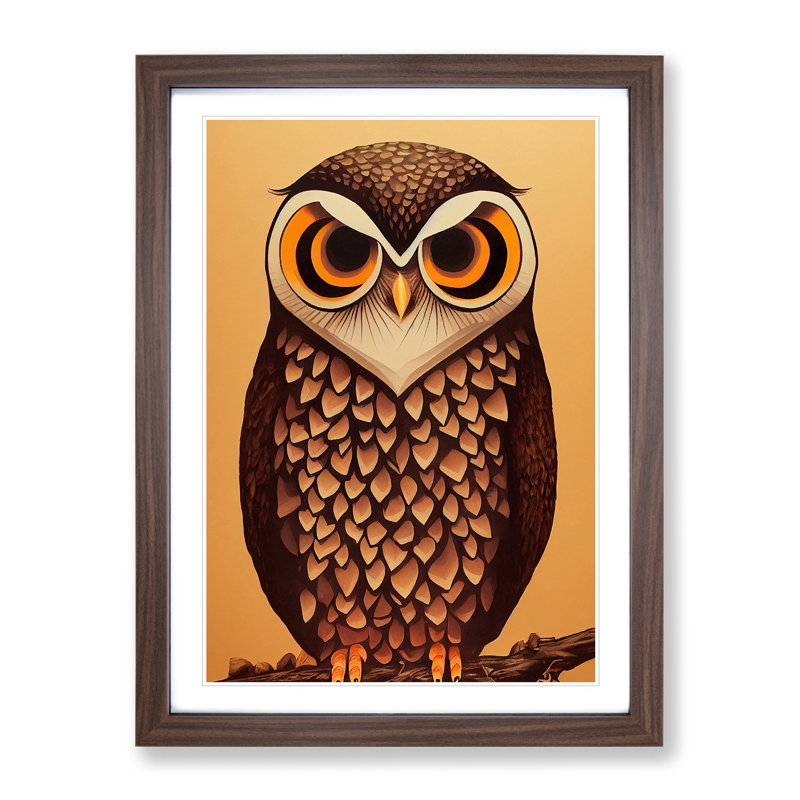 The Hypnotic Owl 1 Piece Single Picture Frame Wall Art, 64cm H x 46cm W x 2cm D, Walnut Framed