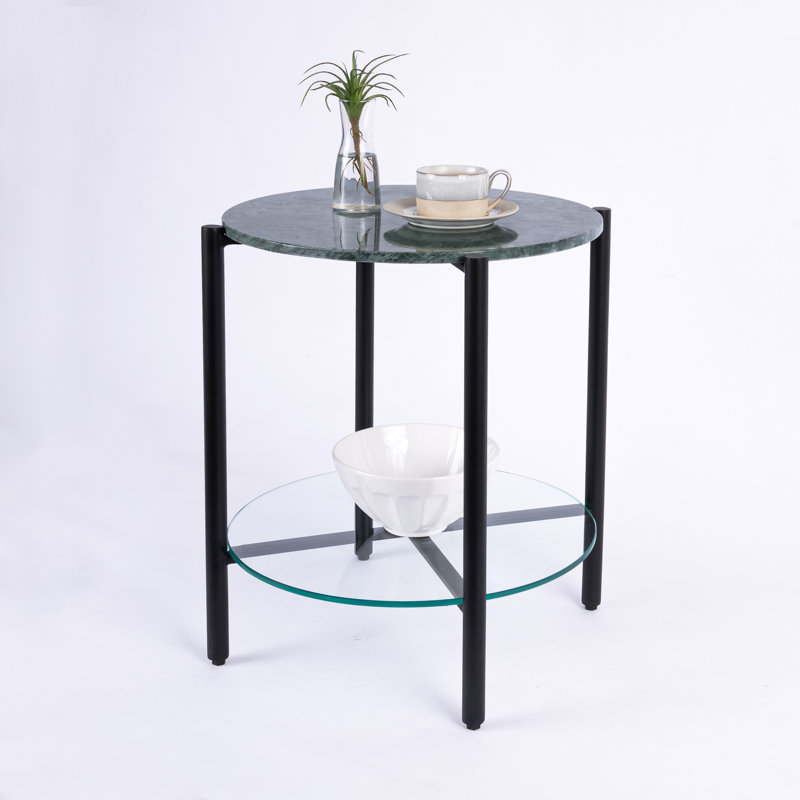 Table de bout avec rangement en marbre et verre Ansted, Noir, Vert