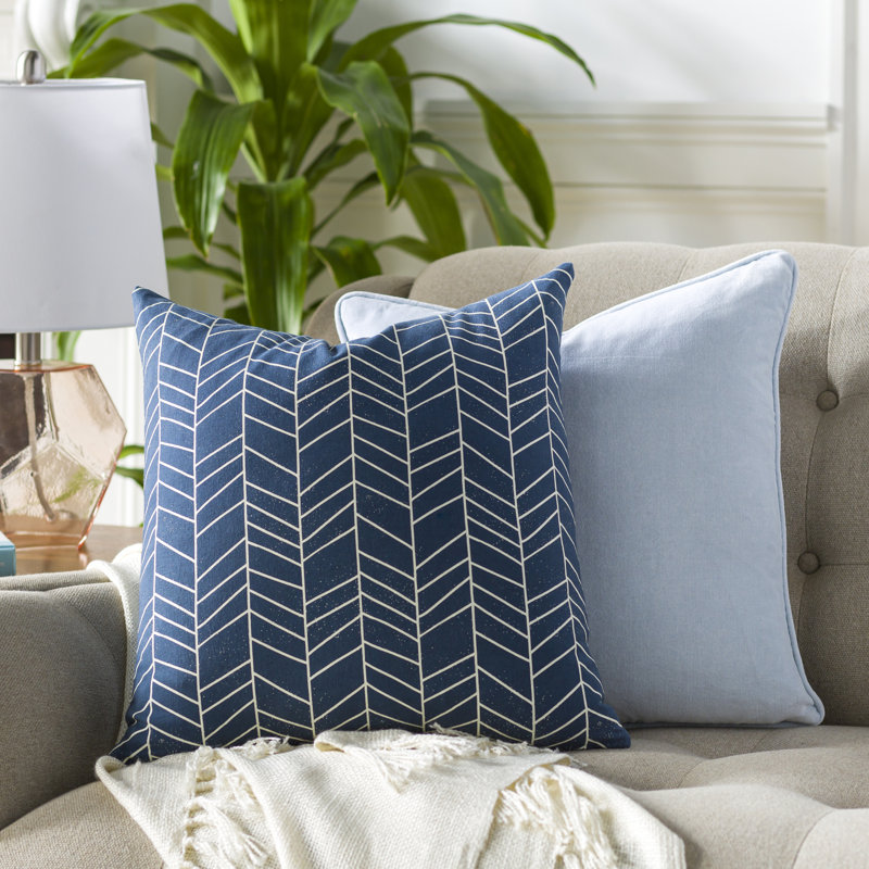 Lachen Geometric Cotton Throw Pillow, Dark Blue/Cream, 18" x 18"