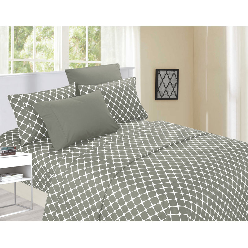Ensemble de draps en percale 4 pièces Elegant Comfort, Ensemble de draps pour grand lit avec 2 taies d'or, Gris