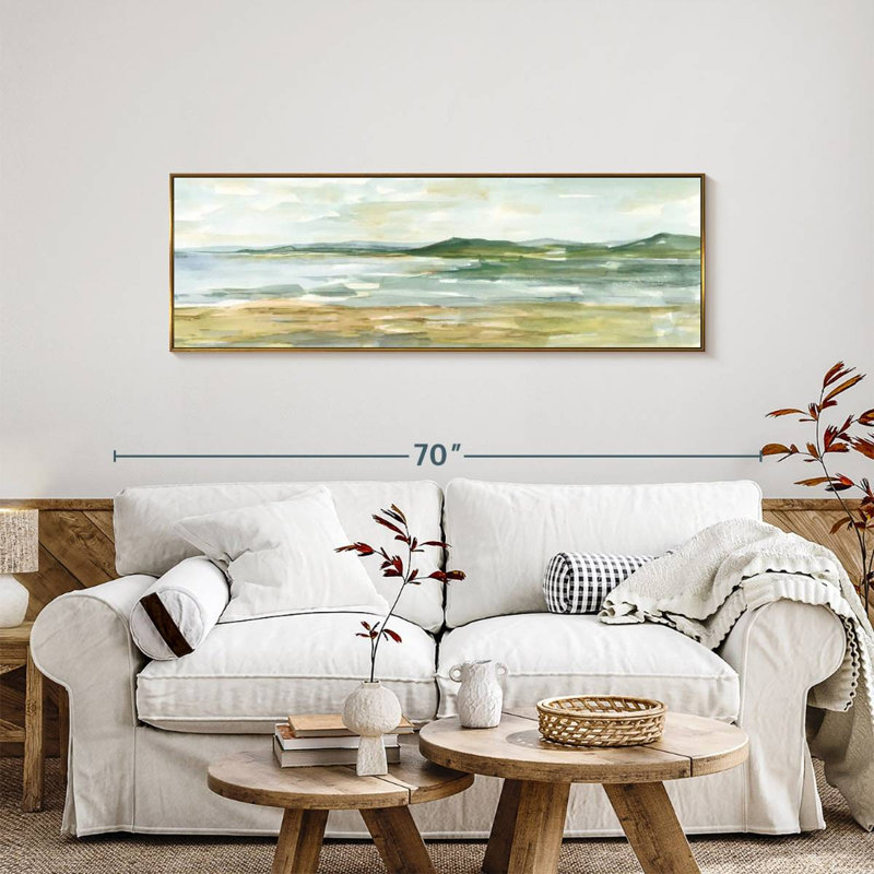 Paysage marin panoramique I, Cadre flottant doré, 57 po x 19 po