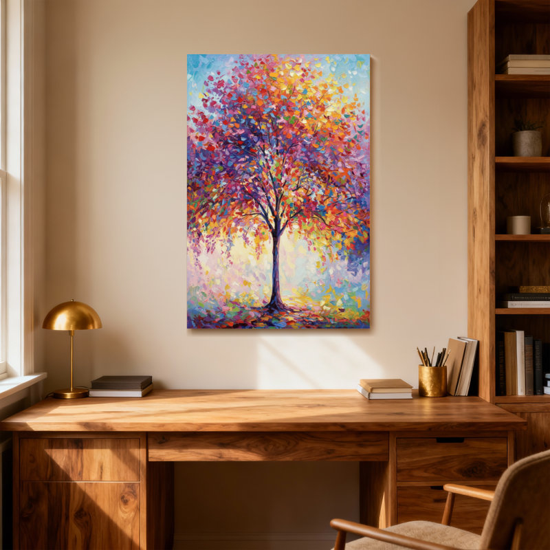 Paysage et nature arbre coloré avec des feuilles d'automne vibrantes, H 18 po x l 12 po