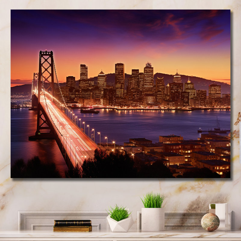 Toile de San Francisco et pont Bay III - Ponts, art mural, 16" H x 32" W, Black Picture Framed