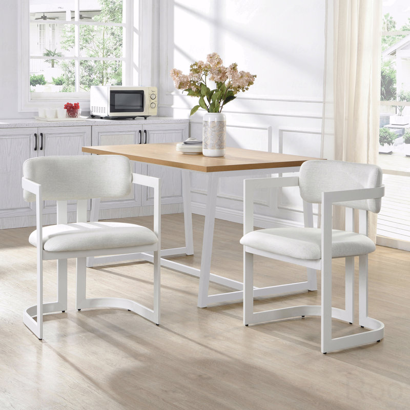 Ensemble de 2 chaises de salle à manger, chaises de salle à manger rembourrées, fauteuils en tissu avec structure en métal beige
