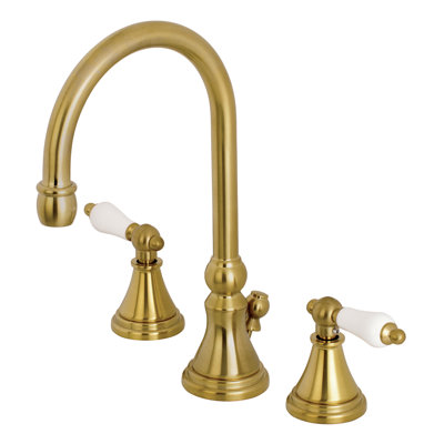Kingston Brass Governor Two-Handle 3-Hole Deck Mount Widespread Bathroom Faucet with Brass Pop-Up Drain