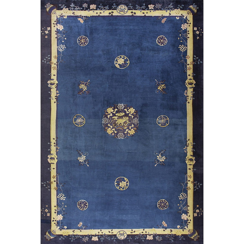 Antique Peking Chinese Medallion Navy 1930s Rug