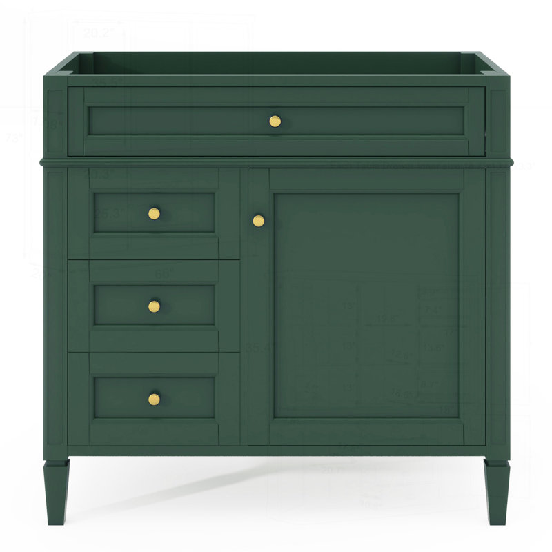 Meuble-lavabo moderne avec plusieurs tiroirs et fabrication en bois massif pour un rangement élégant, Vert