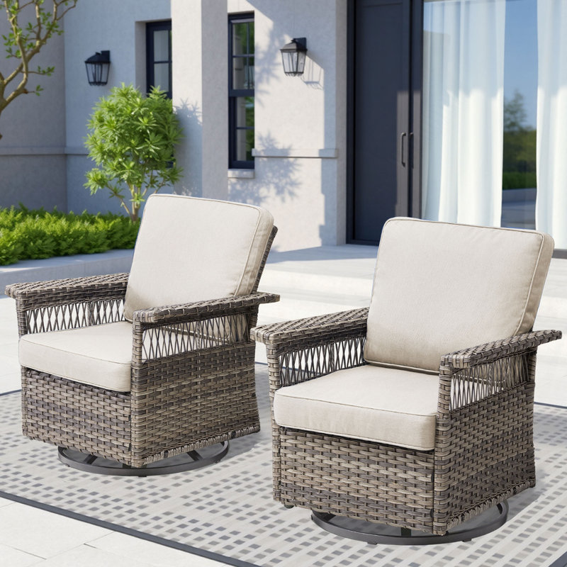 Ensemble de chaises berçantes pivotantes 2 pièces avec accoudoirs de 5 po et coussin épais