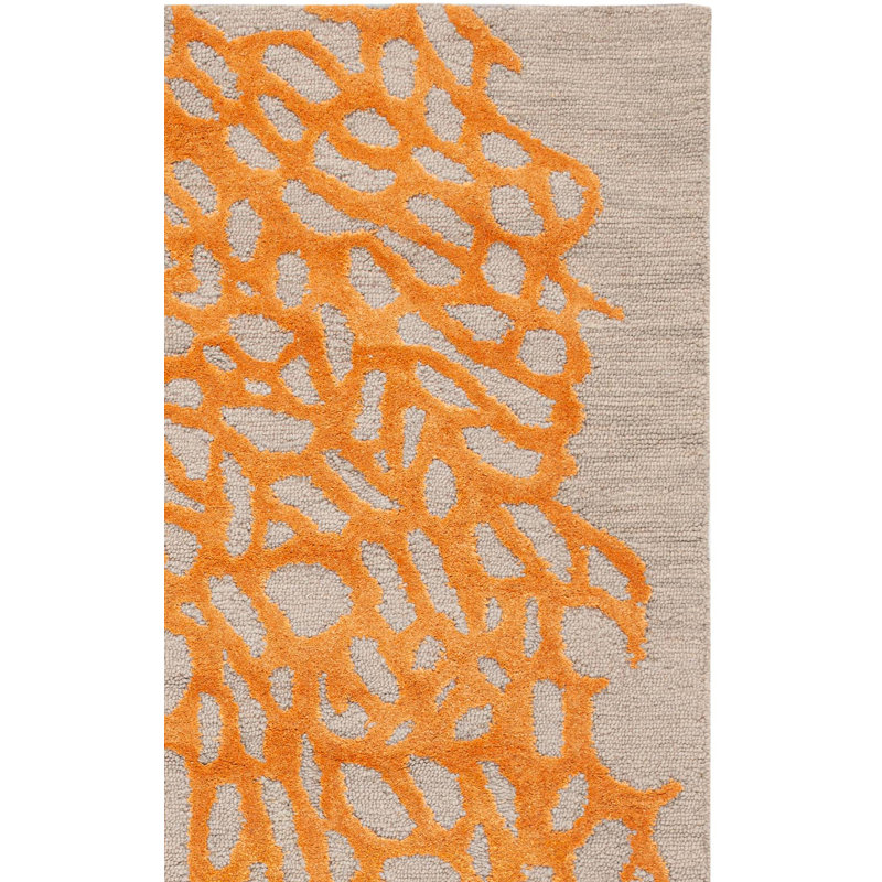 Tapis gris / orange en laine crocheté à la main Rigsby, Carré 4 pi