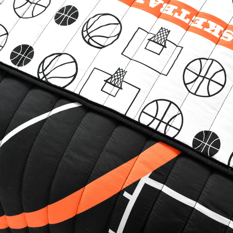Ensemble de courtepointe réversible Basketball Game, Courtepointe pour lit simple, 1 taie décorative e