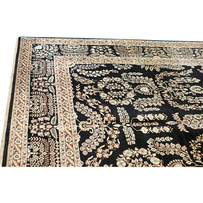 Tapis noir et noir noué à la main de haute qualité