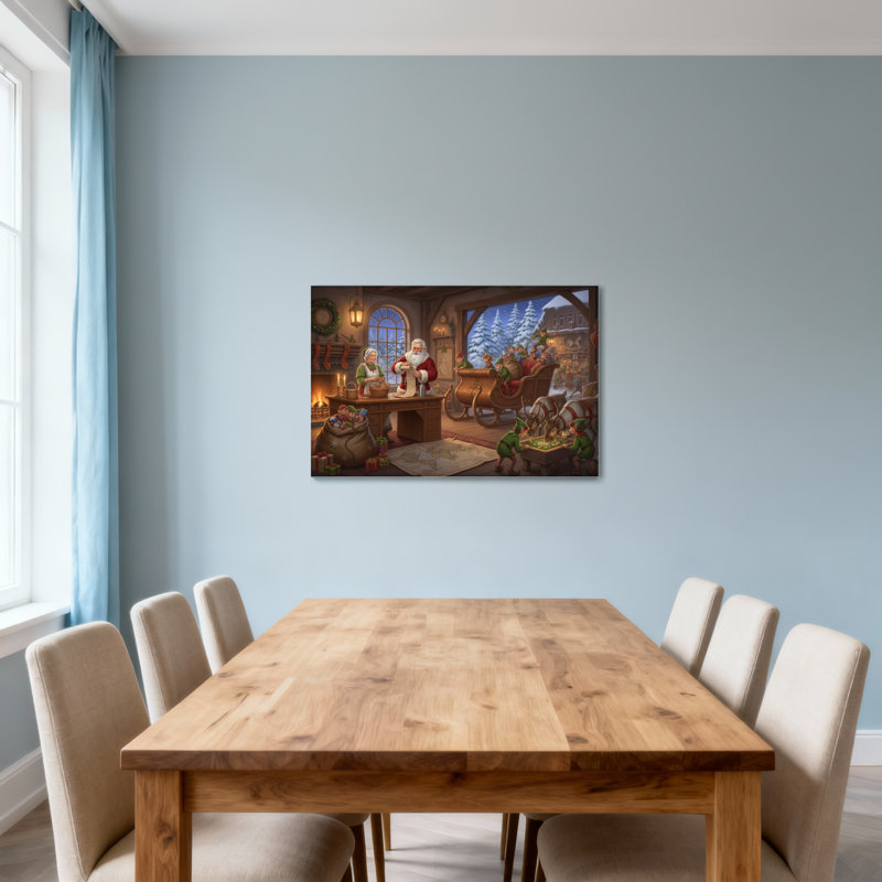 Scène de Noël de Noël père Noël atelier, H 12 po x l 18 po