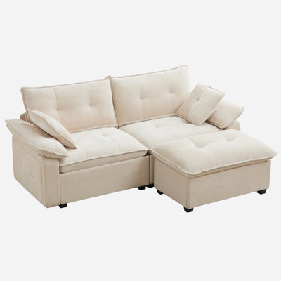 82"L-Shaped Sectional Sofa, 2-Seat with Movable Ottoman, 31.5"Extra Deep Seat, Modular Chenille Sofa for Small Spaces-Modern Apartment, Living Room, Office