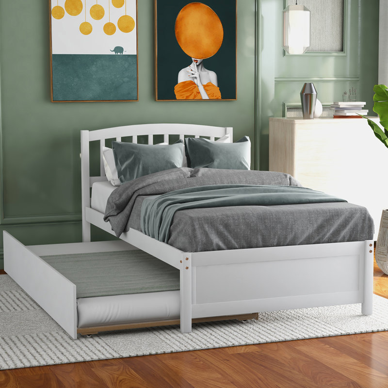 Lit plateforme simple blanc avec lit gigogne en bois massif pour un lit gigogne attrayant