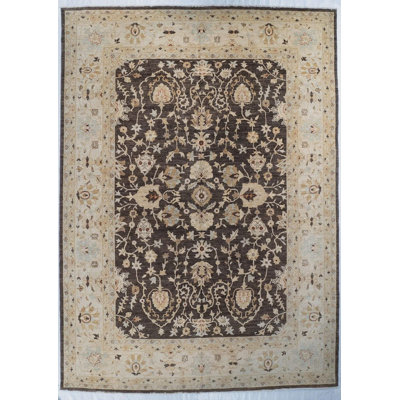 Tapis de salon traditionnel noué à la main 10 po x 14 po, tapis ivoire noir en laine, tapis floral traditionnel