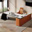 Bureau blanc / blanc + pierre rectangulaire orange + bois manufacturé avec 3 tiroirs-109244653