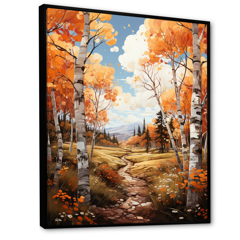 «Decollete Birch Woods Autumn Whispers VII», reproduction d'art sur toile, H 32 po x l 24 po x P 1 po, Cadre flottant noir