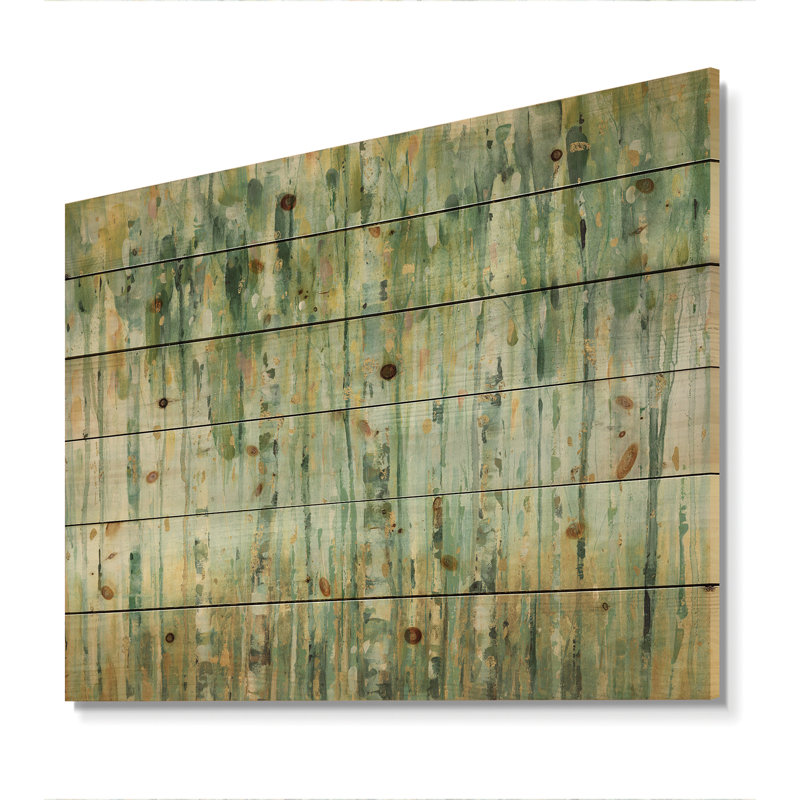 La forêt de bouleaux II - reproduction traditionnelle sur bois de pin naturel, H 20 po x l 20 po x P 1 po