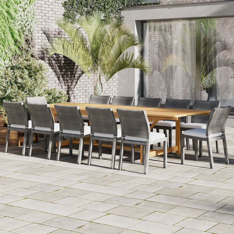Ensemble repas 13 pièces avec coussins Anautica, Chaise grise / coussin blanc cassé, Finition pâle