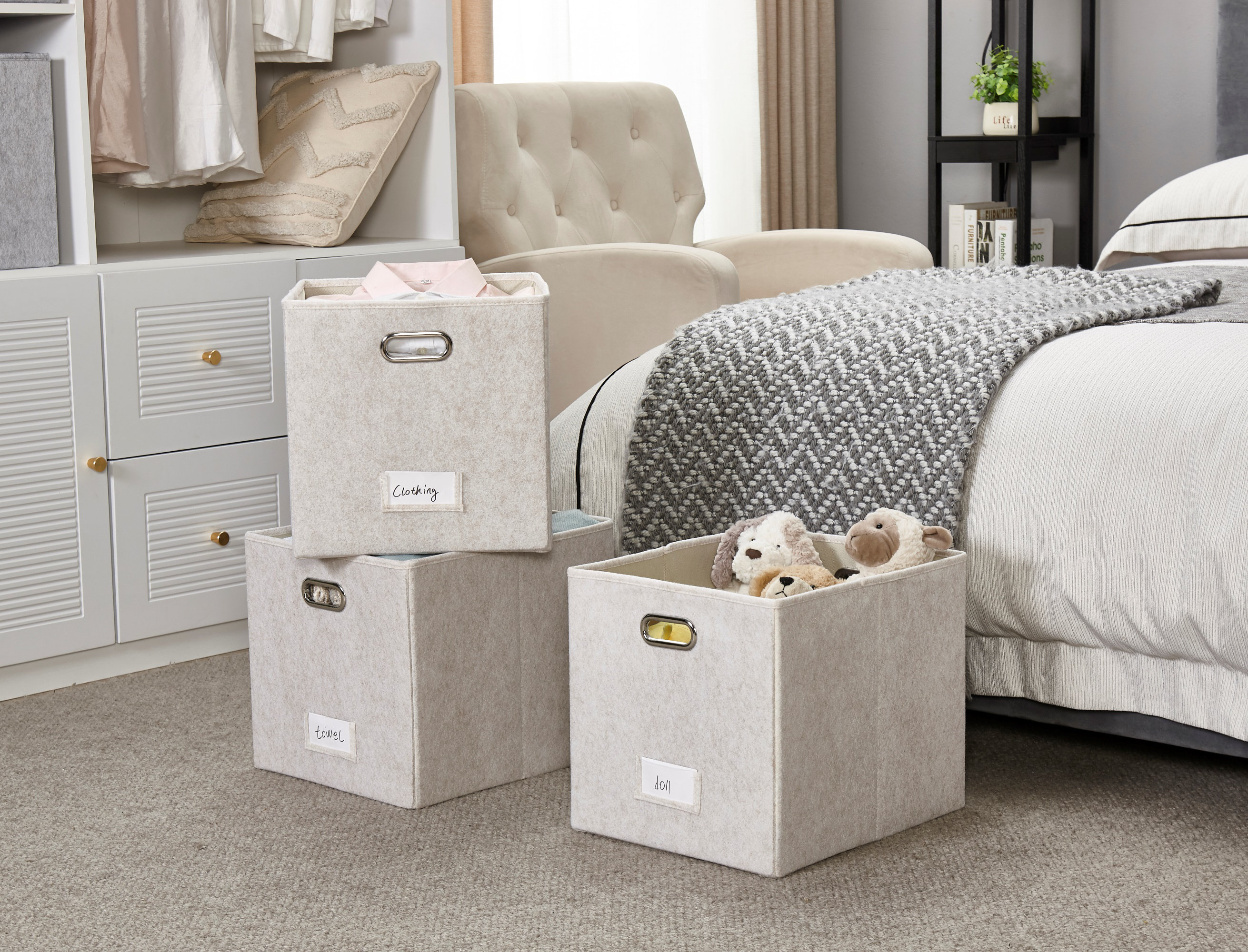 13x15 Collapsible Felt Cube Storage Bin with Label Holder and