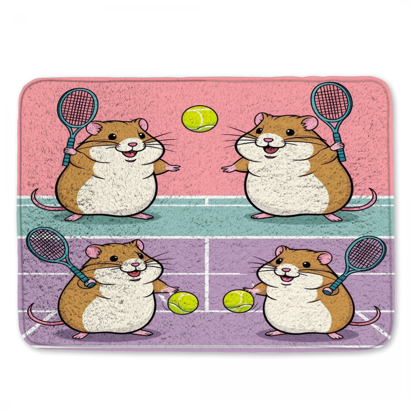 Tapis de bain Hamsters jouant au tennis, L 34 po x L 21 po