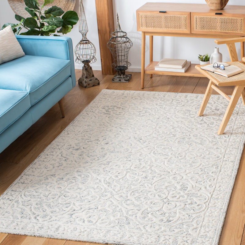Tapis floral en laine et coton touffeté à la main Durnan, Rectangle 5 pi x 8 pi