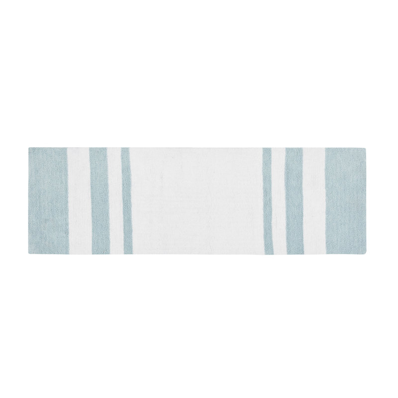 Aqua 100% Cotton Casual Striped Reversible 24x72'' Bath Rug, 24" W x 72" L, Aqua