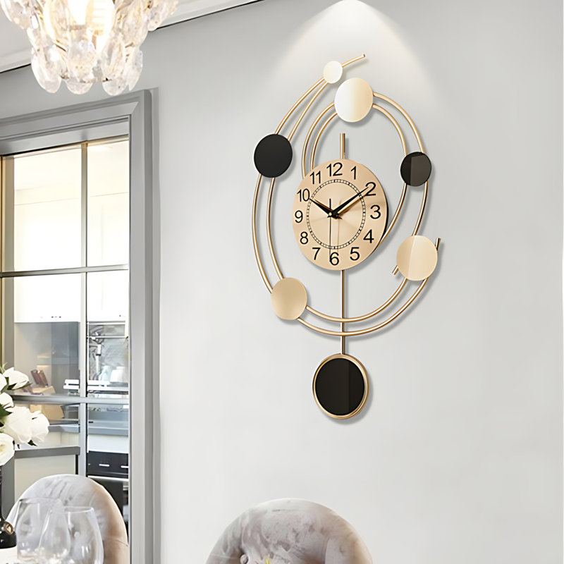 Horloge murale de luxe moderne de 25 pouces pour le salon et la salle à manger - Horloge murale décorative en fer de style scandinave au design minimaliste